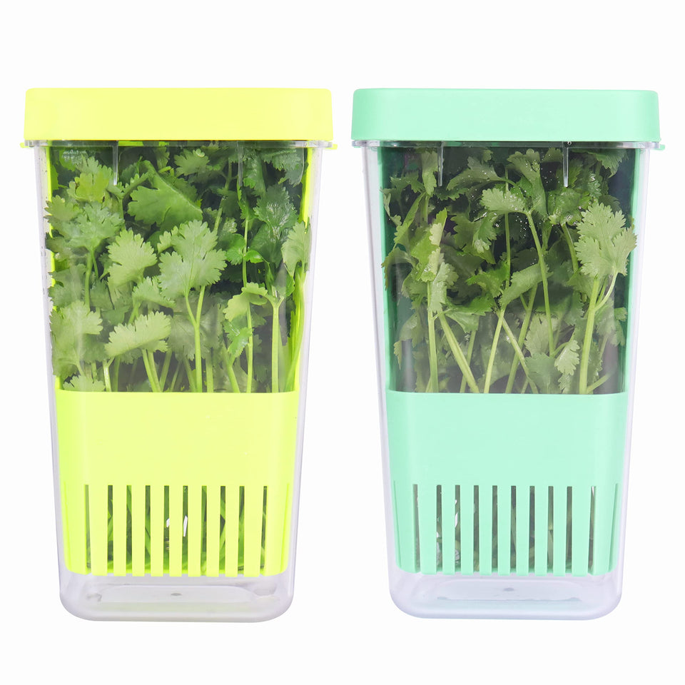 LUVCOSY herb keeper overview showing compact fridge-friendly storage for fresh herbs.