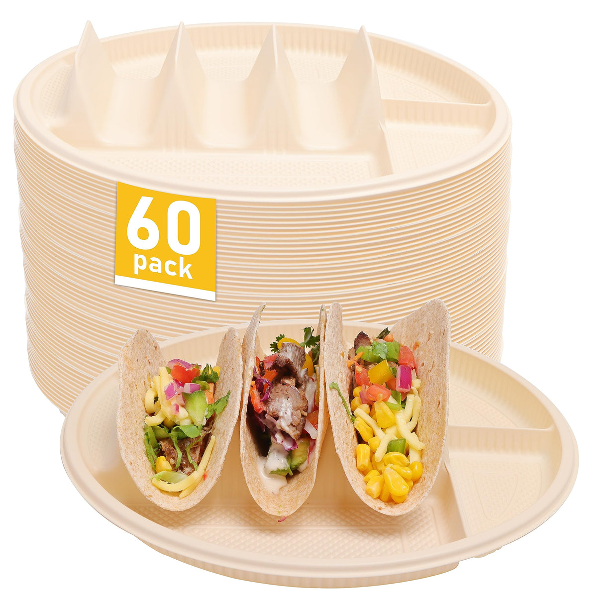 LUVCOSY large taco plate holds 3 tacos for easy party serving.