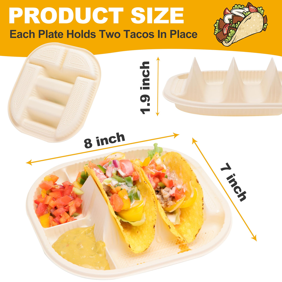 LUVCOSY taco plate close-up showing dipping wells for toppings.
