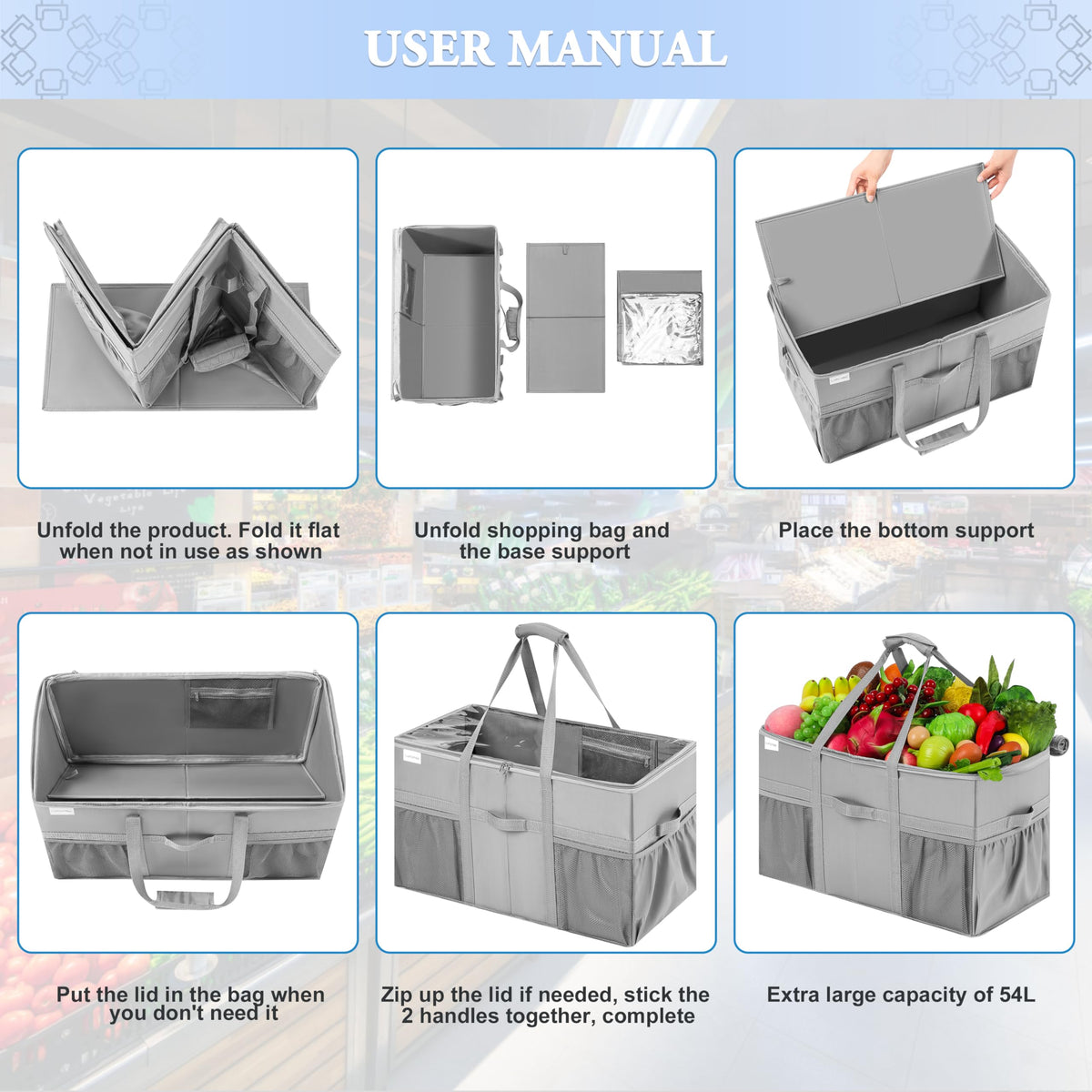 LUVHOMEE tote bag with clear dust cover protecting contents