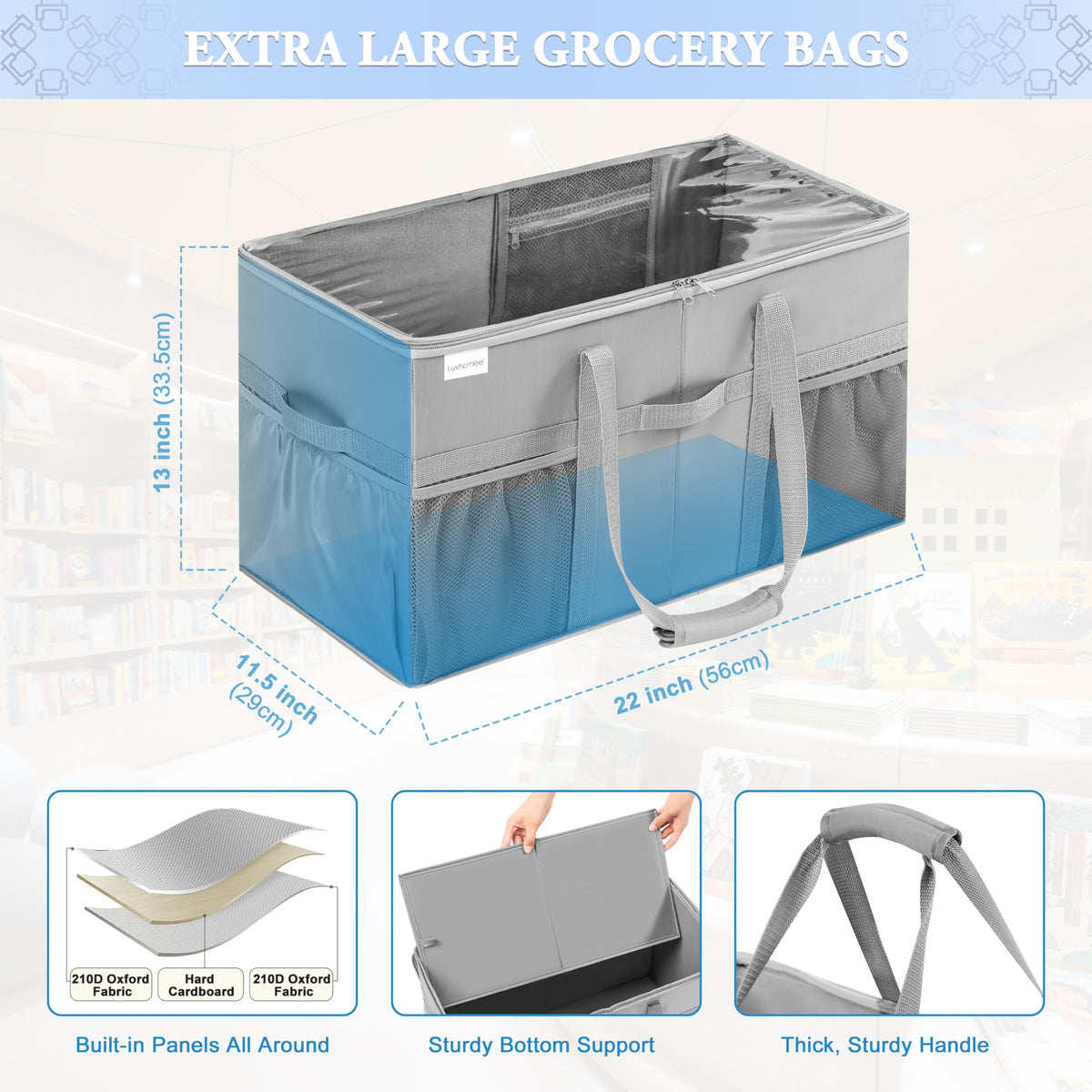 LUVHOMEE tote bag front with mesh pockets for small items