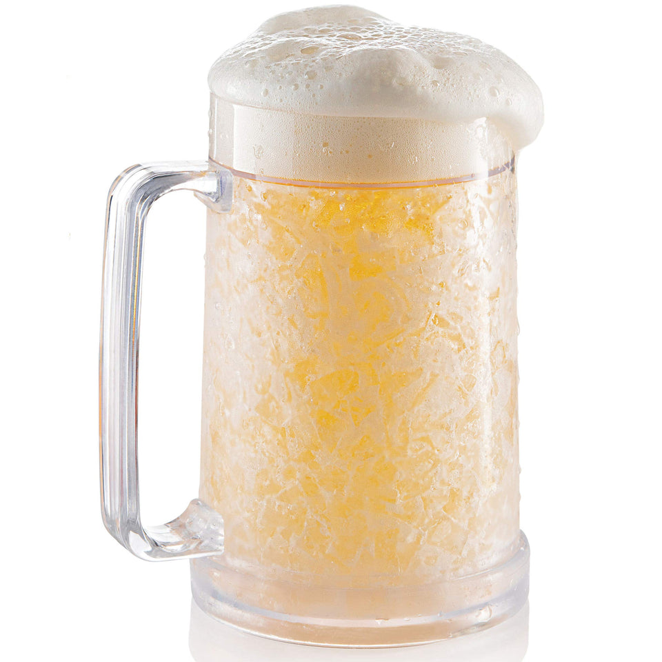 Luxail beer mug freezer 16oz front view keeps drinks icy during backyard gatherings.