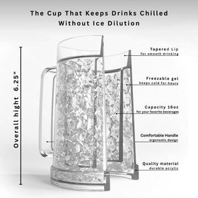 Luxail freezer beer mug side handle highlights easy grip for outdoor parties.