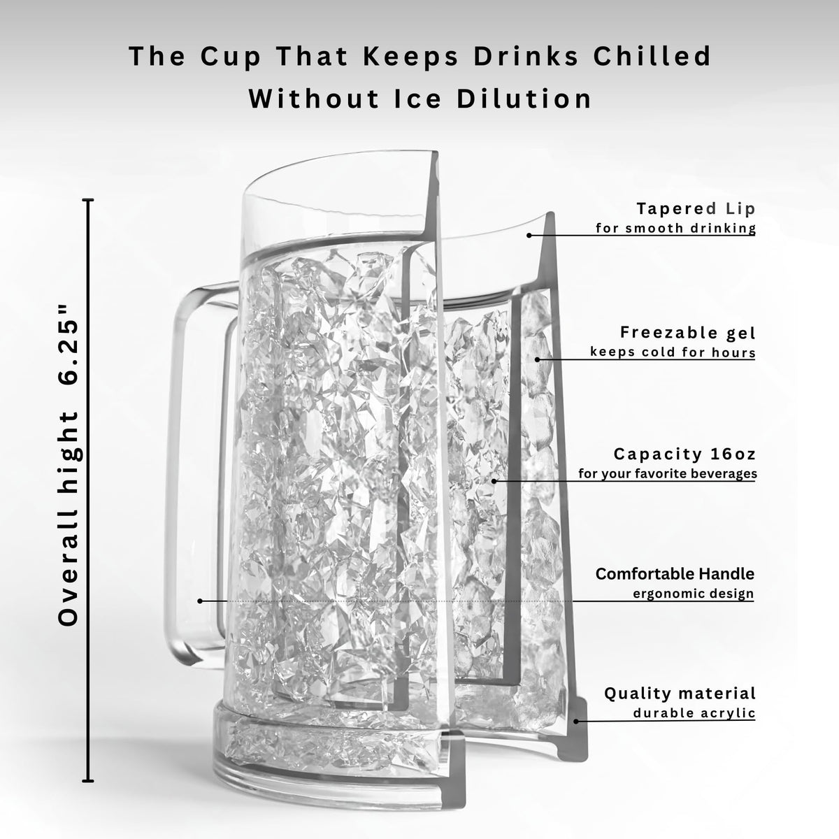 Luxail freezer mug gel-inside reveals cooling gel that chills drinks without ice