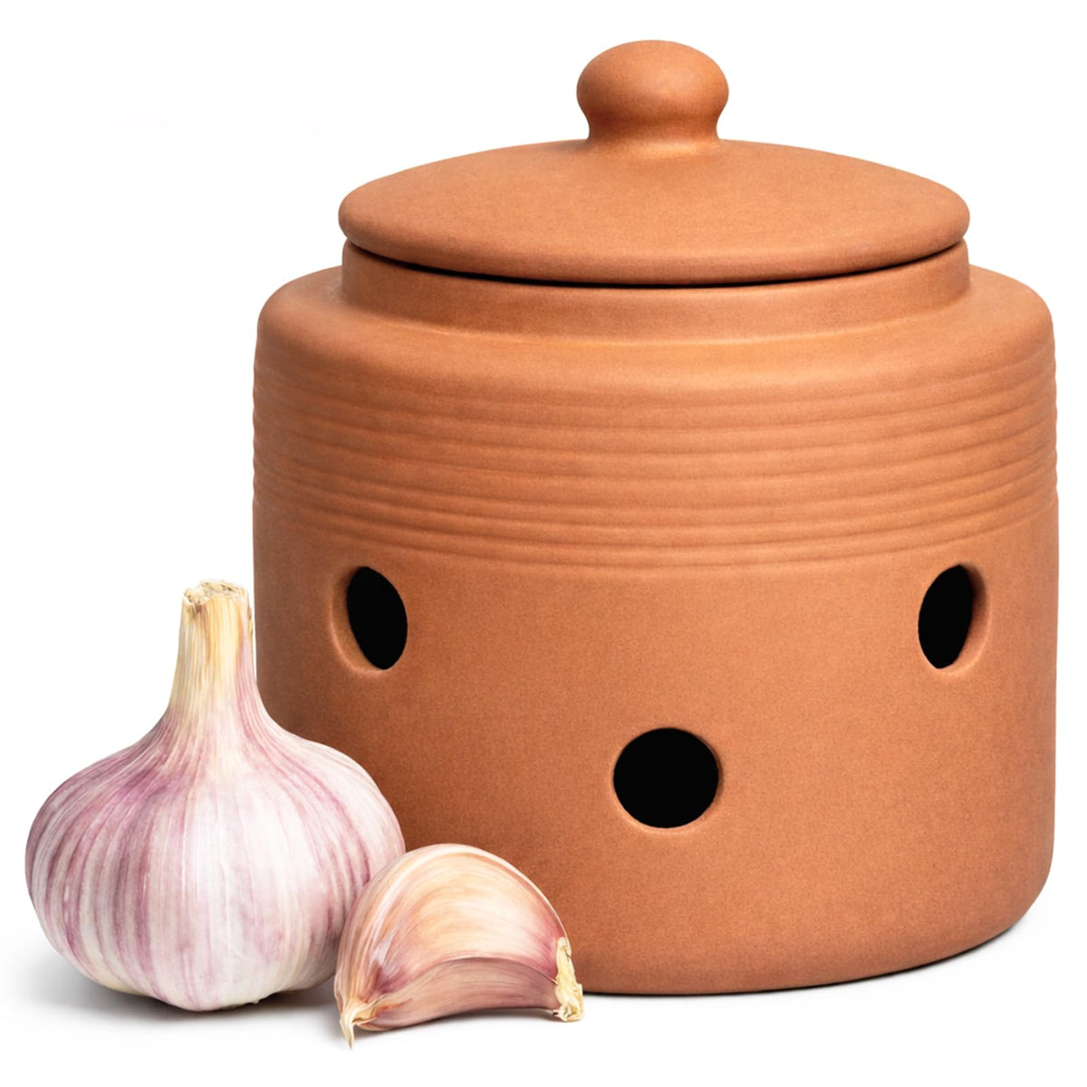 LUXCONE garlic keeper on counter with built-in ventilation for freshness