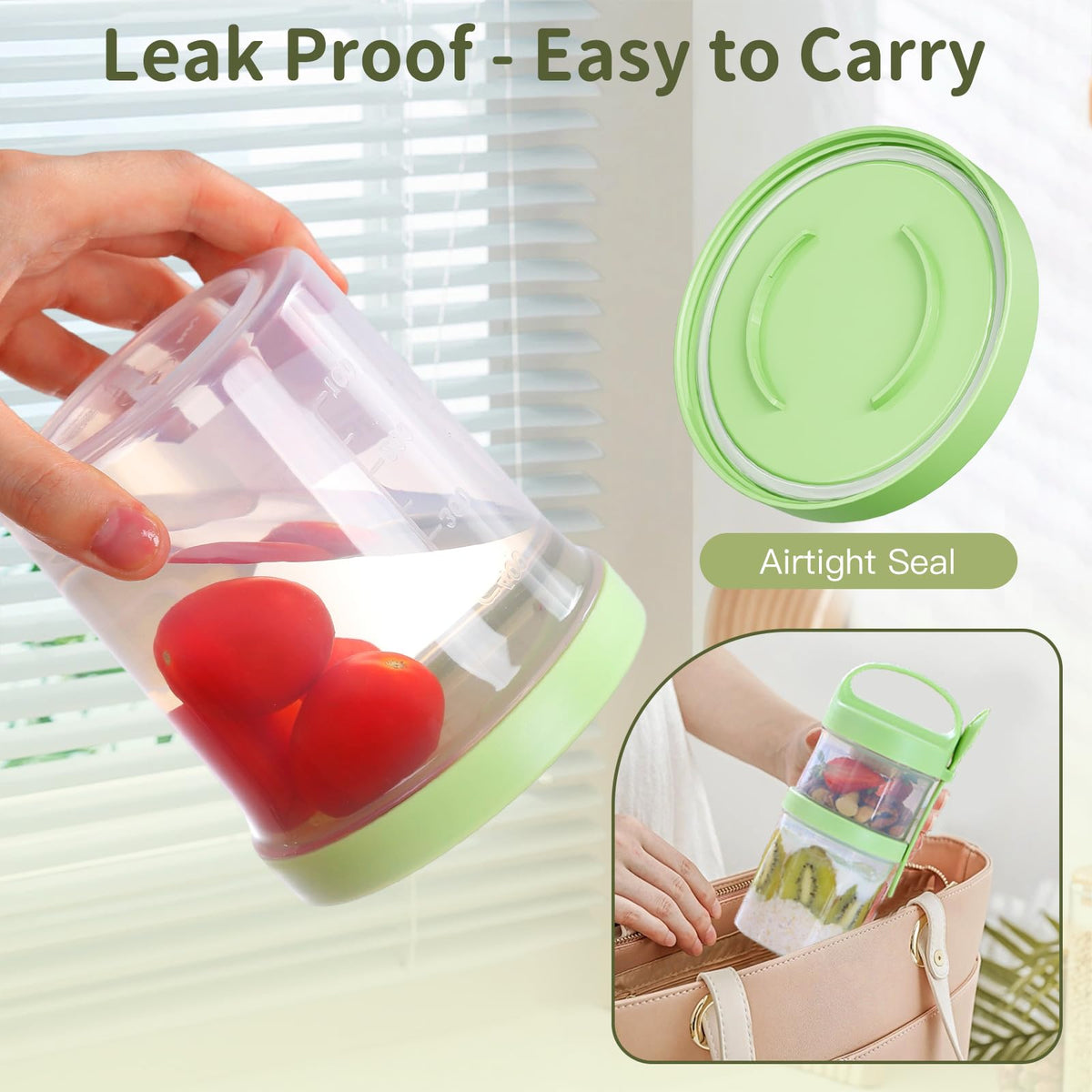 LUXEAR dual-seal lid minimizes leaks and preserves separate flavors.