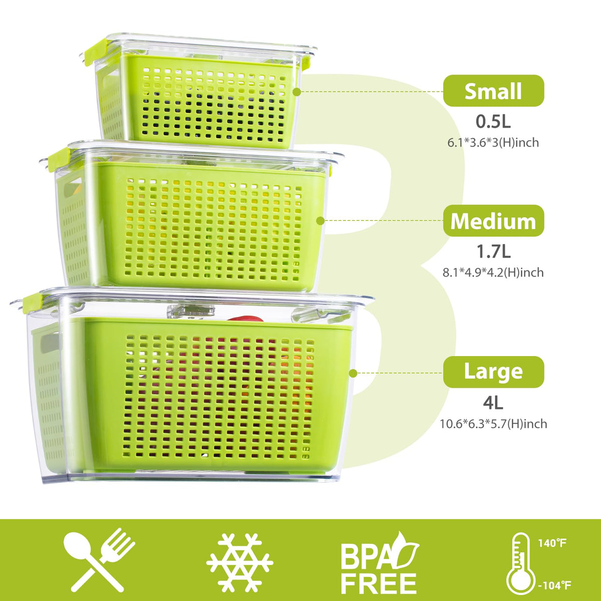 LUXEAR fridge filterable basket for washing and draining produce