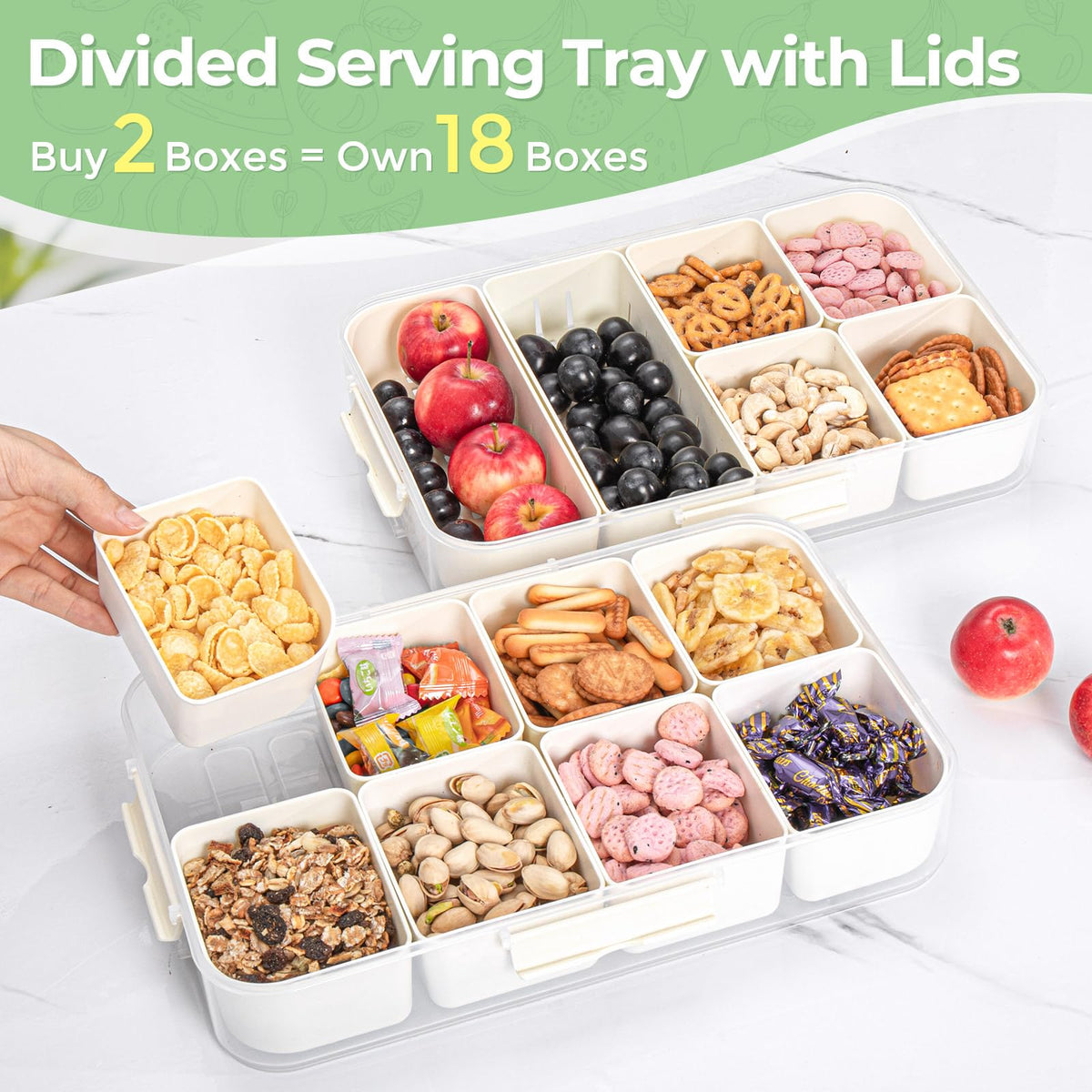 LUXEAR Snackle Box with four-side clips for leakproof lunch and picnics.
