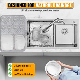 Luxet mat with diagonal ridges provides quick water removal from dishes.