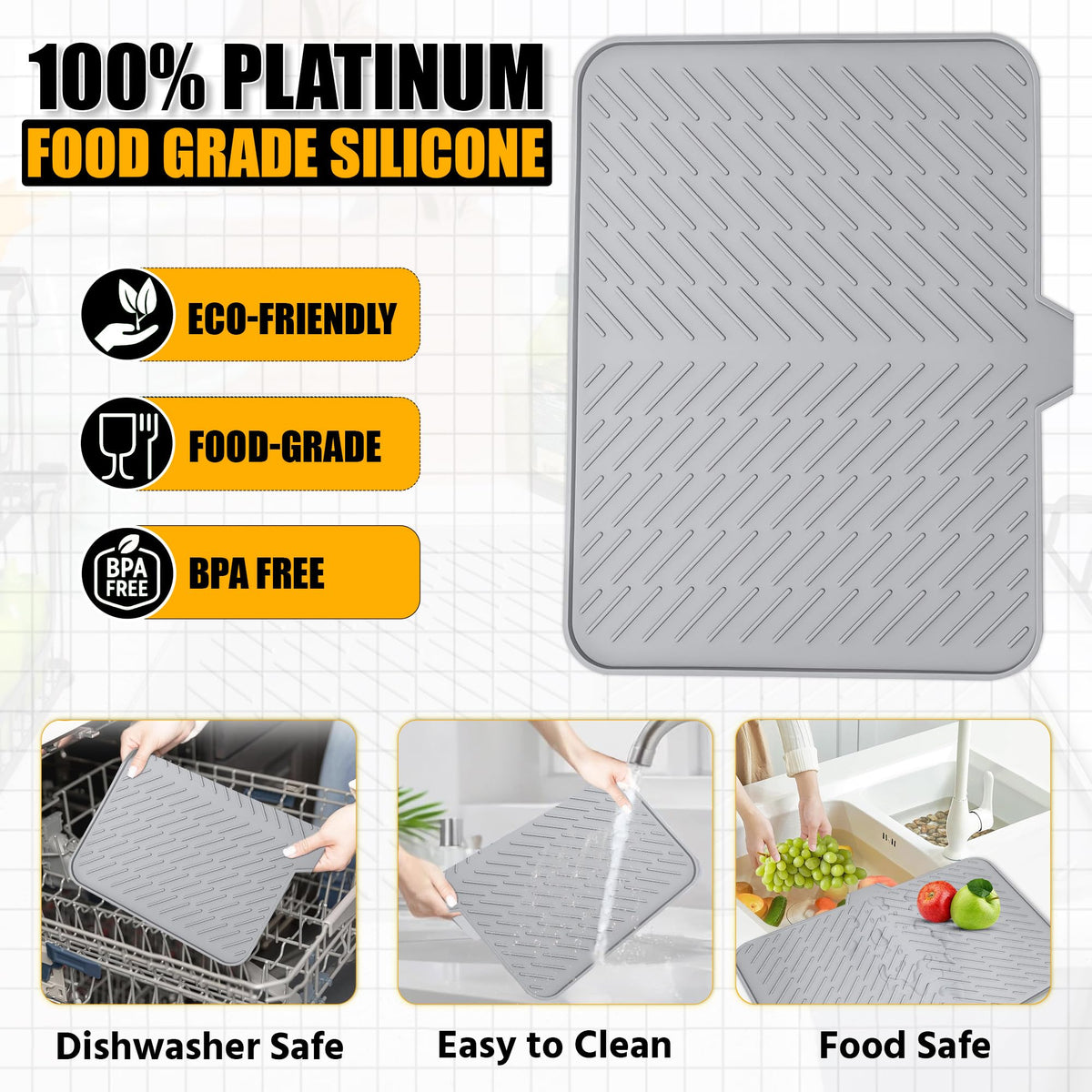 Luxet dish drying mat in grey complements modern countertops and decor.