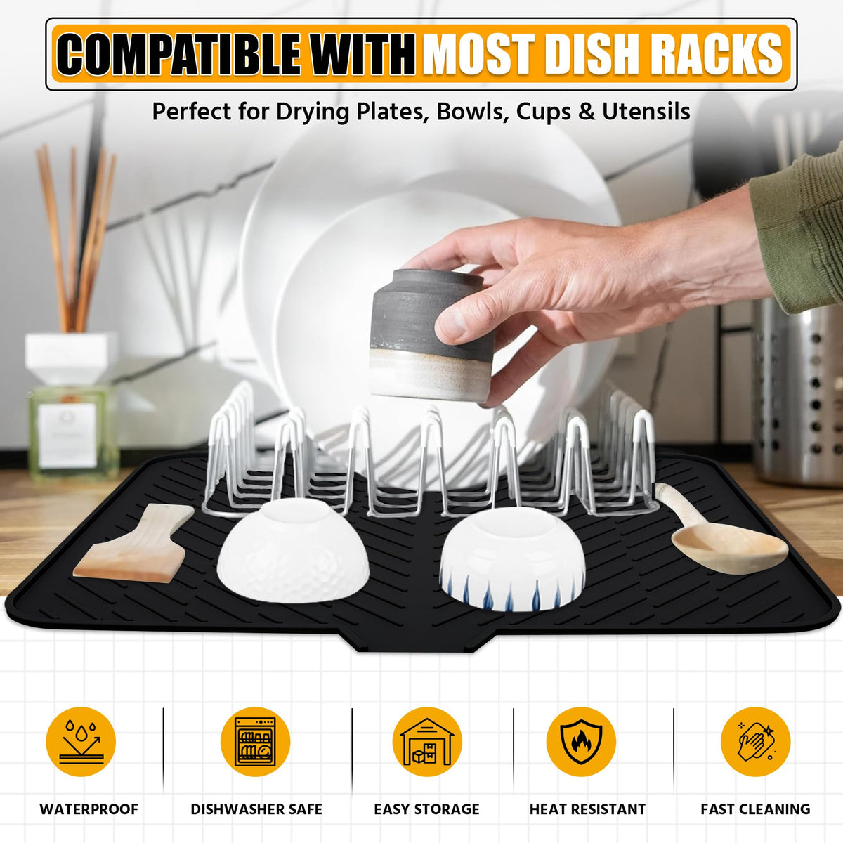 Luxet dish drying mat protects countertops from moisture