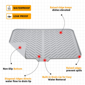 Luxet dish drying mat features ridge and lip design channels water away efficiently.