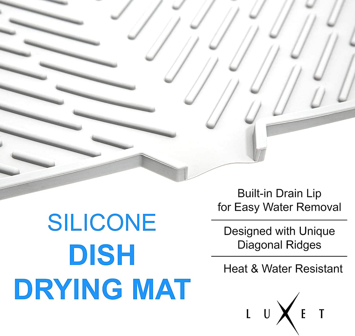 Luxet mat improves sink-area organization by keeping damp dishes neatly elevated.