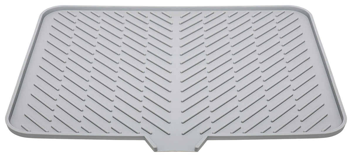 Luxet silicone dish drying mat with built-in drain lip for easy water disposal.
