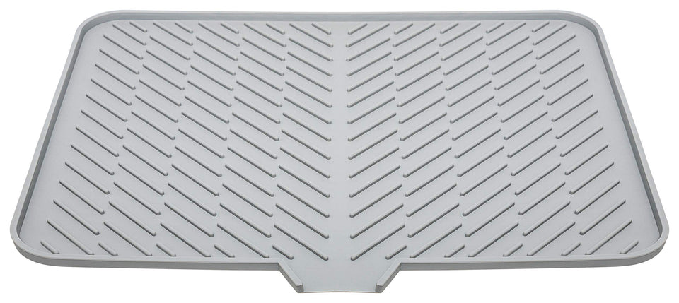 Luxet silicone dish drying mat with built-in drain lip for easy water disposal.