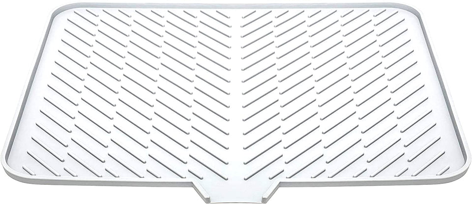 Luxet silicone dish drying mat with built-in drain lip for quick water removal after washing.