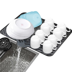 Luxet silicone dish drying mat with built-in drain lip directs water to the sink