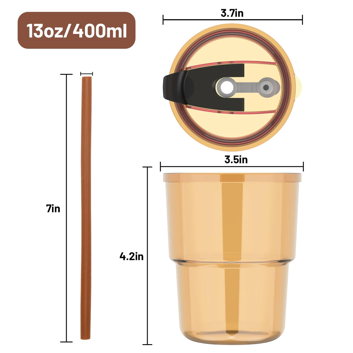Luxfuel close-up of amber tumbler with lid highlighting easy-to-clean design