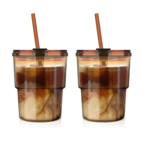 Luxfuel amber 13oz tumbler with straw and lid for on-the-go refreshment