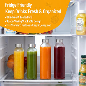 Luxfuel 12-bottle dishwasher-safe glass set for organized fridge.