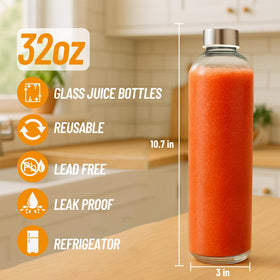 Luxfuel glass juice bottle with stainless cap ideal for smoothies and cold beverages