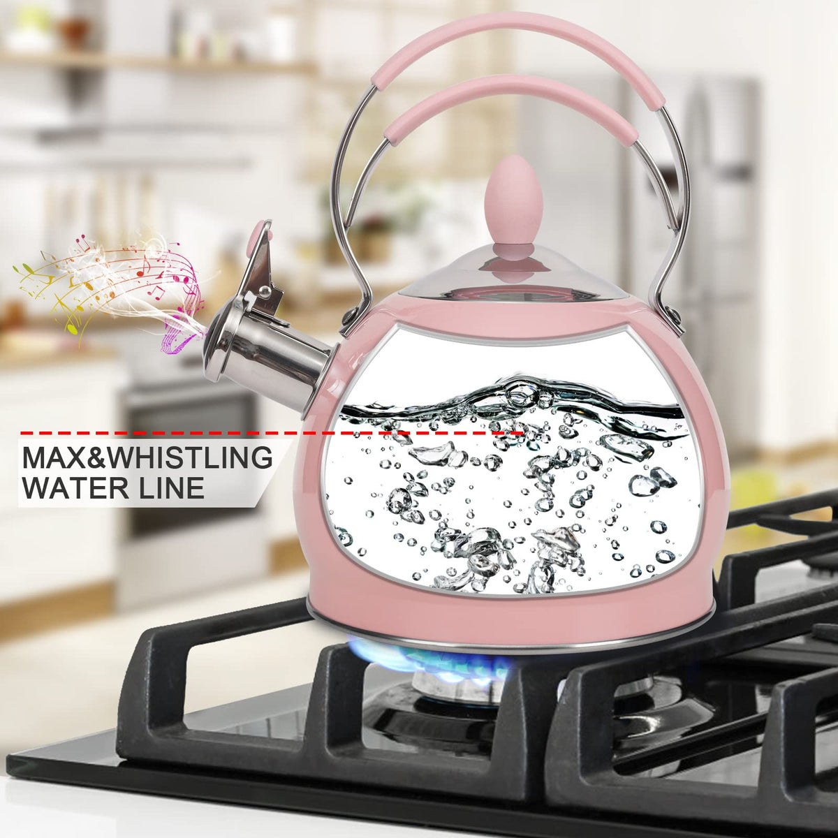 Luxgrace 2.6 Qt kettle on induction stove demonstrates broad compatibility.