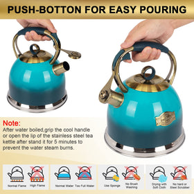 LUXGRACE tea kettle induction-compatible for versatile stovetop use.