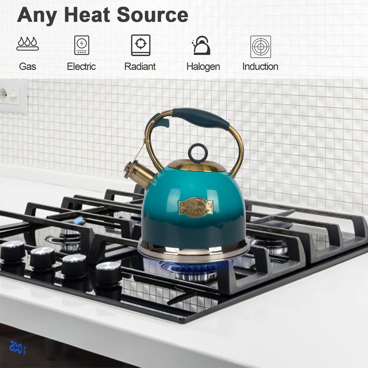 LUXGRACE tea kettle lid and whistle design provides fast, audible boiling alerts.