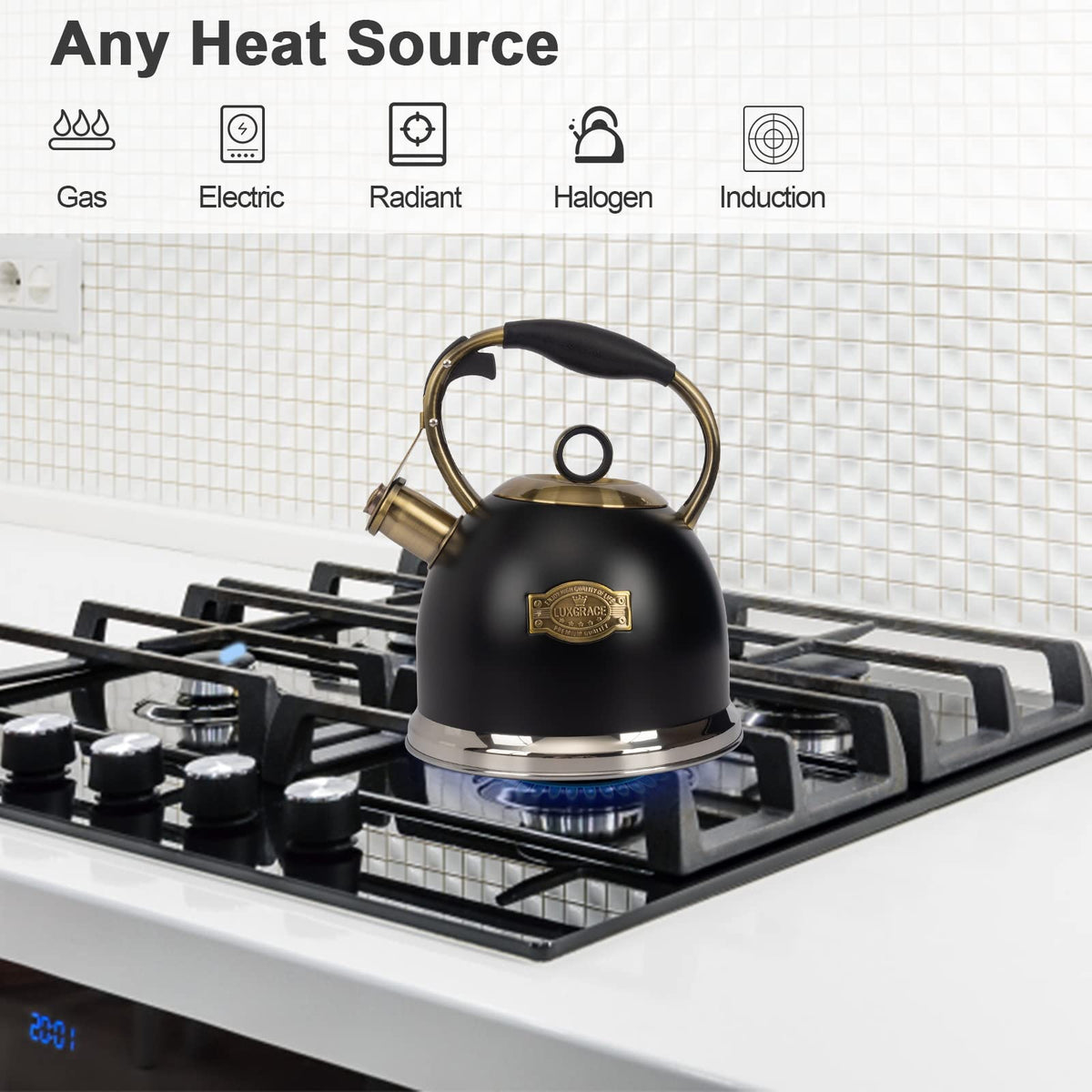 LUXGRACE tea kettle 5-layer bottom delivers even heating and lasting performance.