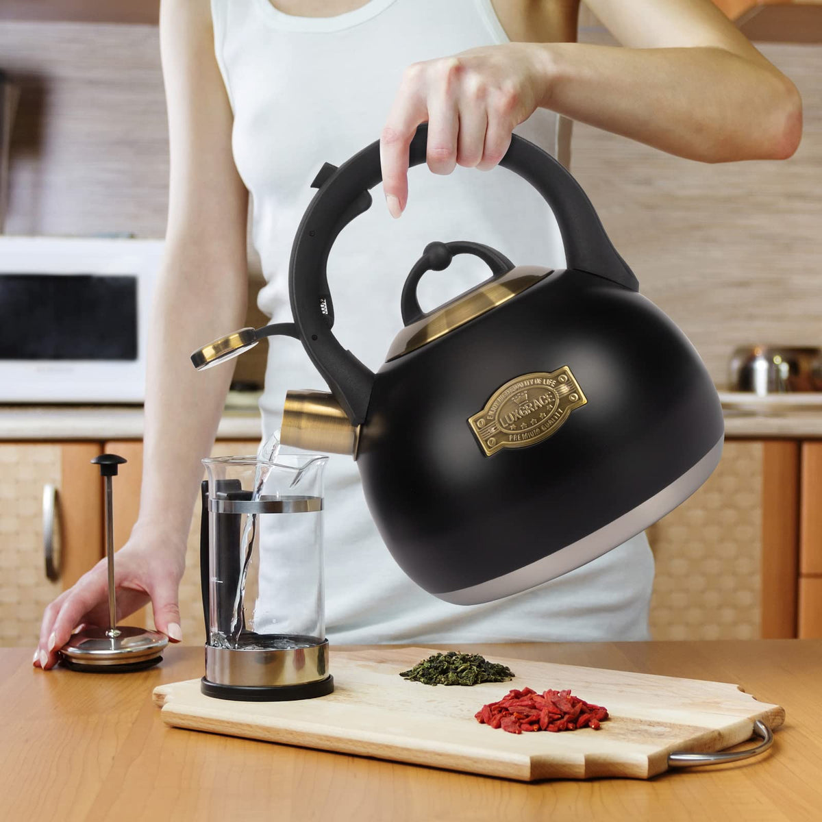 LuxGrace tea kettle care tips show how to prevent stains.