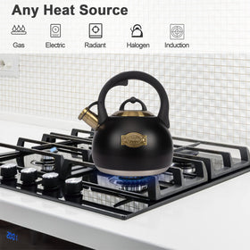 LuxGrace tea kettle five-layer bottom delivers quick, even heat.