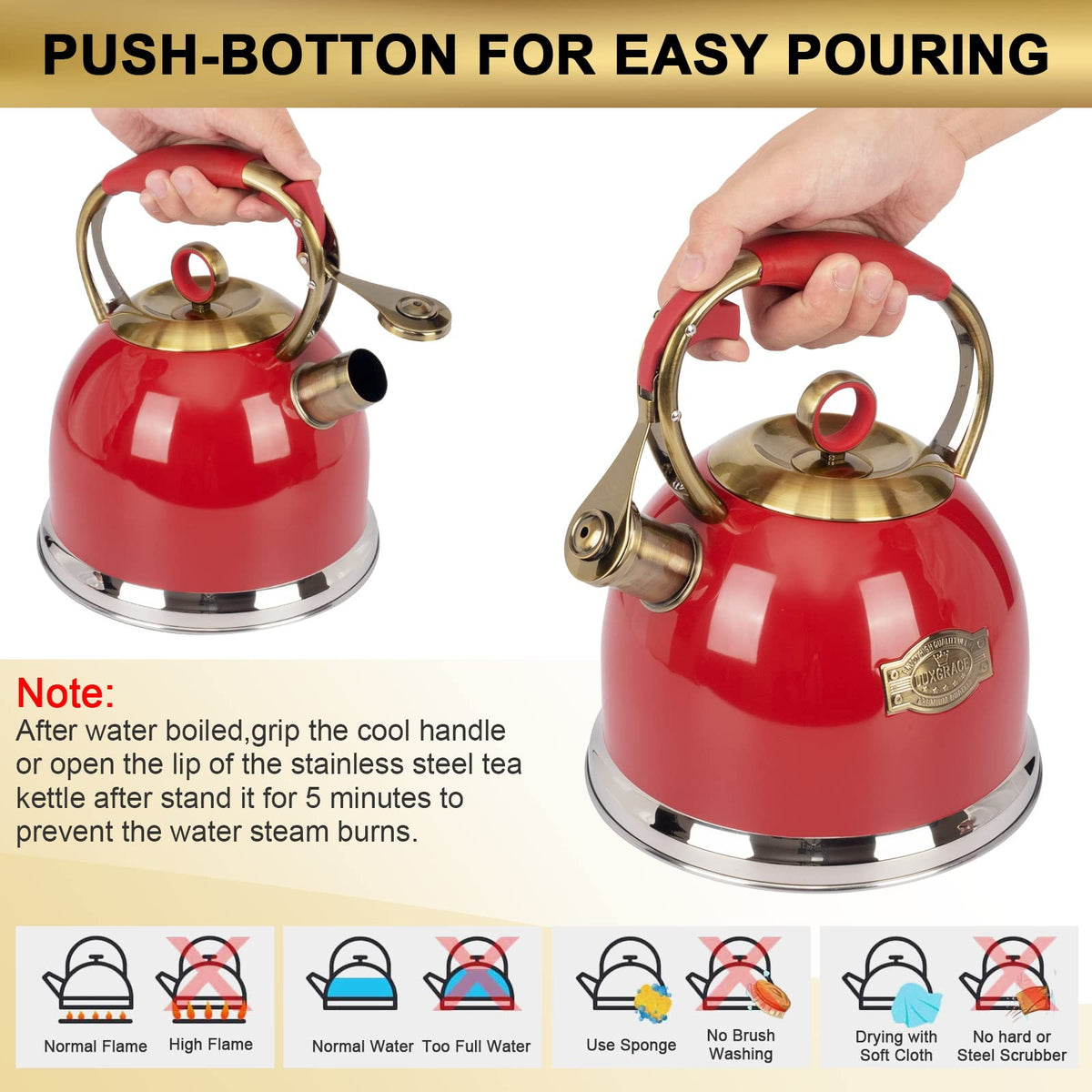 LUXGRACE tea kettle induction-compatible for versatile stove use