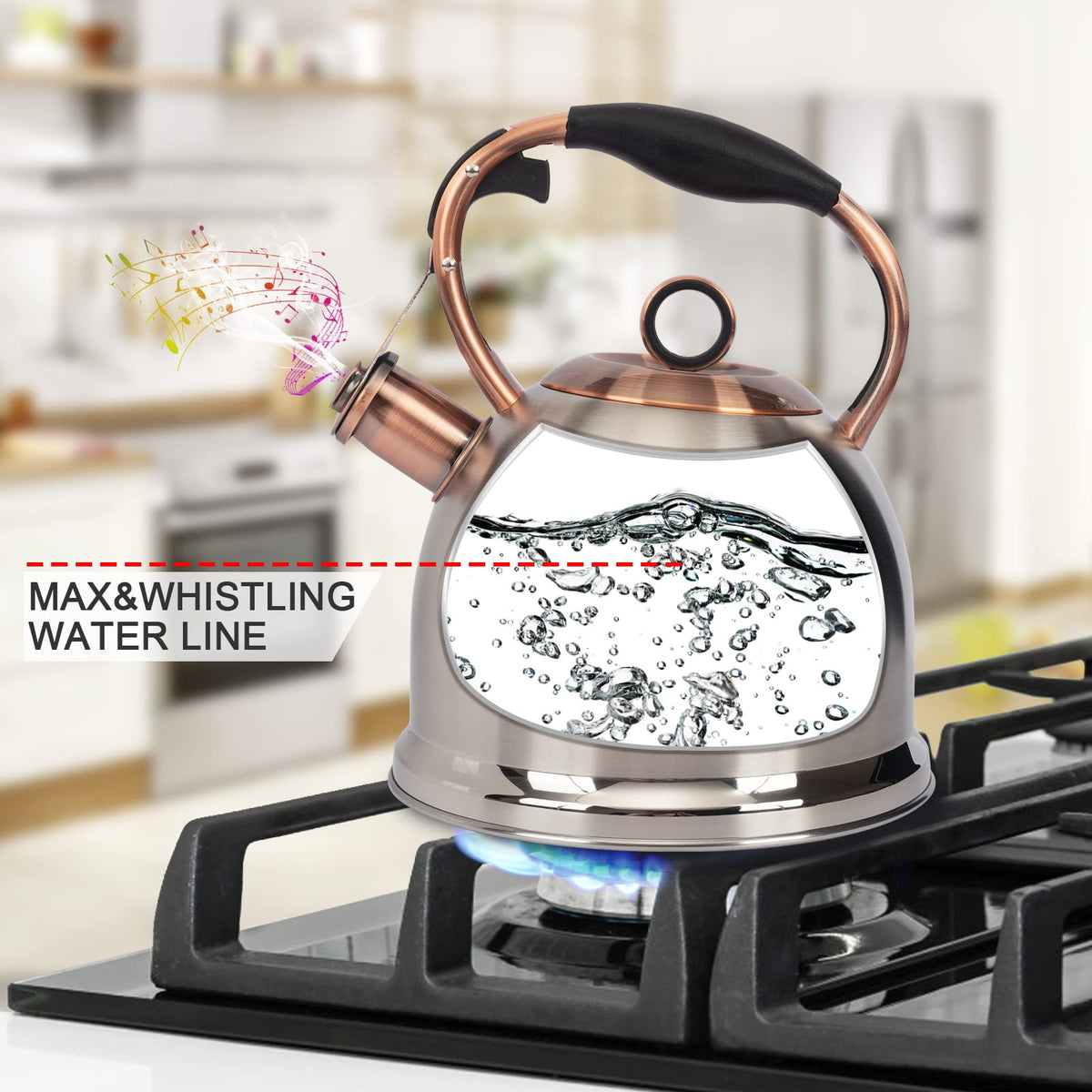 LUXGRACE tea kettle with one-hand trigger for easy pouring.