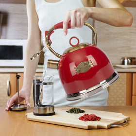 LUXGRACE red tea kettle with comfortable handle for everyday use