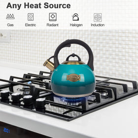LUXGRACE tea kettle whistles loudly signaling boiling.