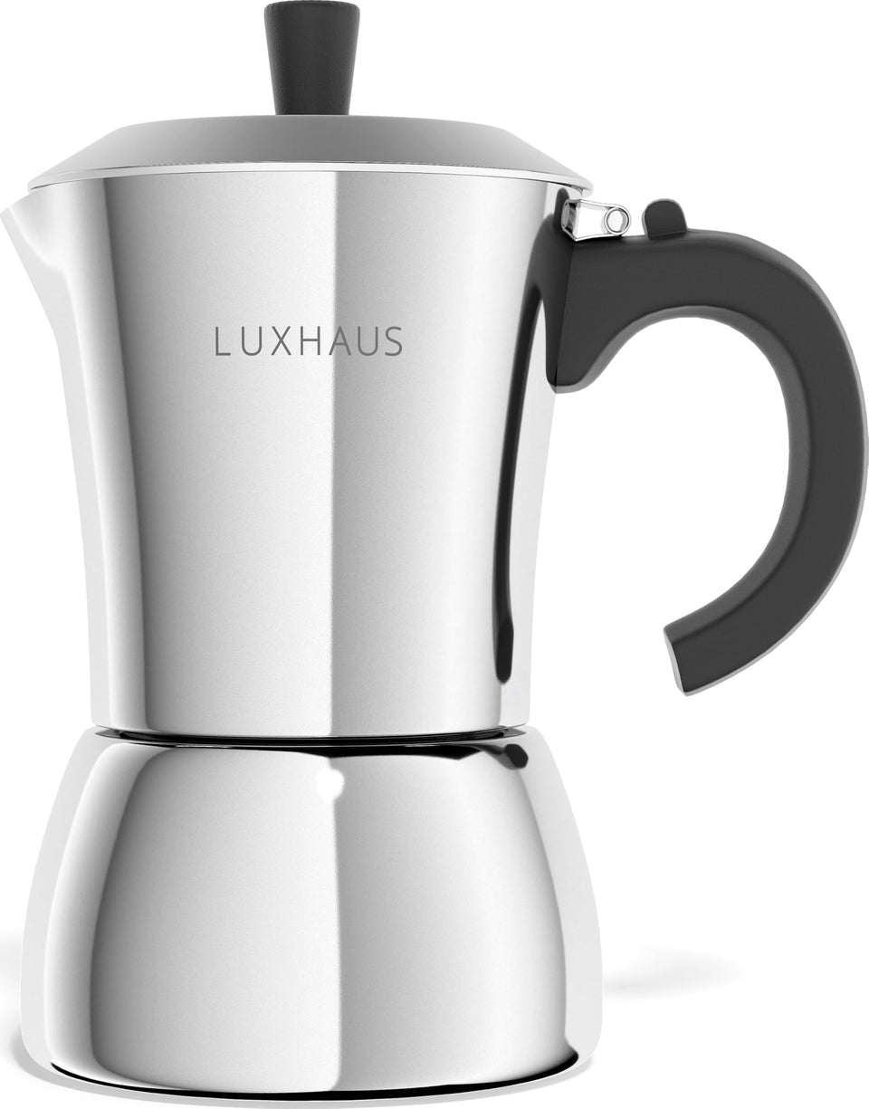 LuxHaus Moka Pot on stove delivers rich espresso