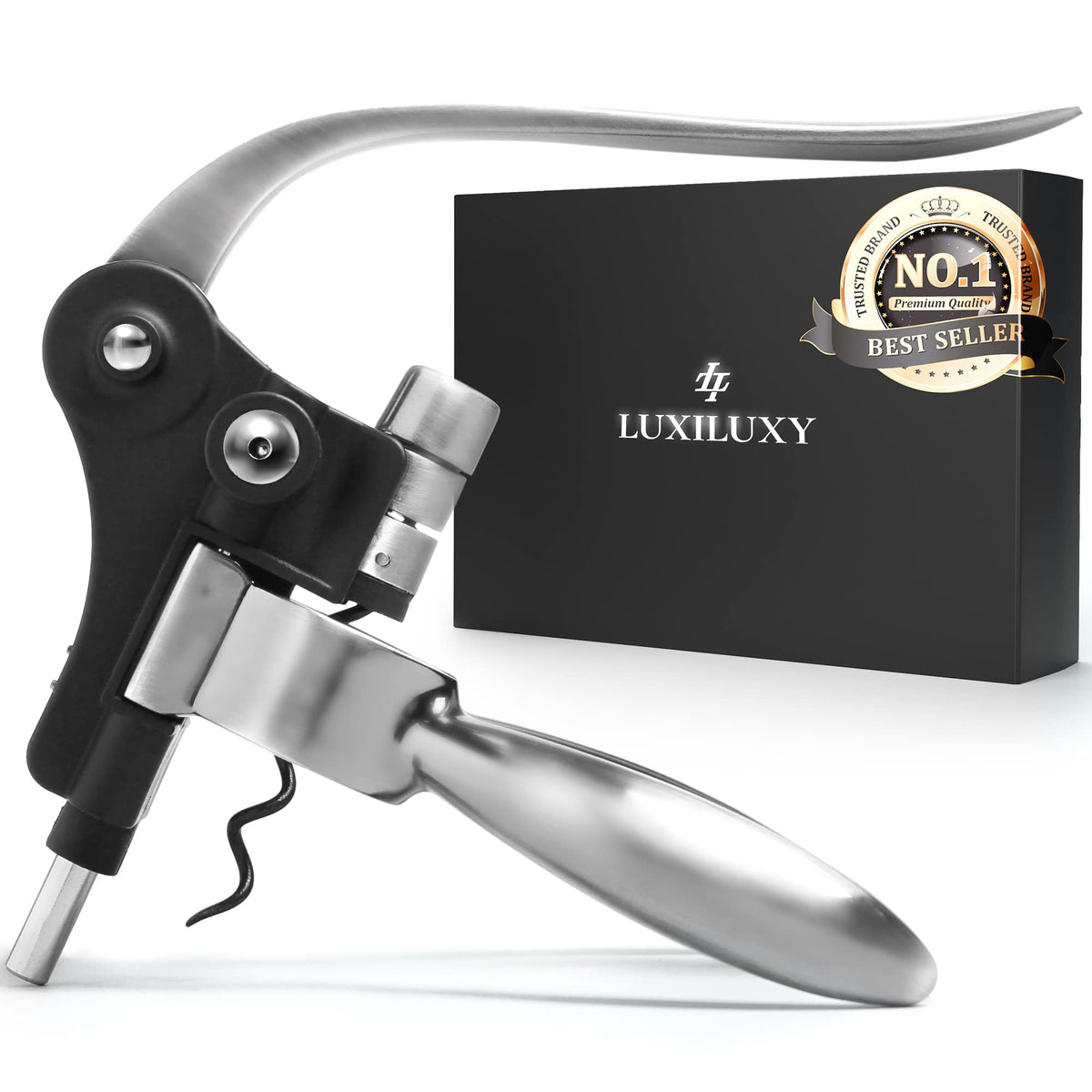 Luxiluxy wine bottle opener stand showing easy cork removal