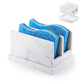 Luxspire kitchen sponge holder with drain tray showing dual compartments for sponges