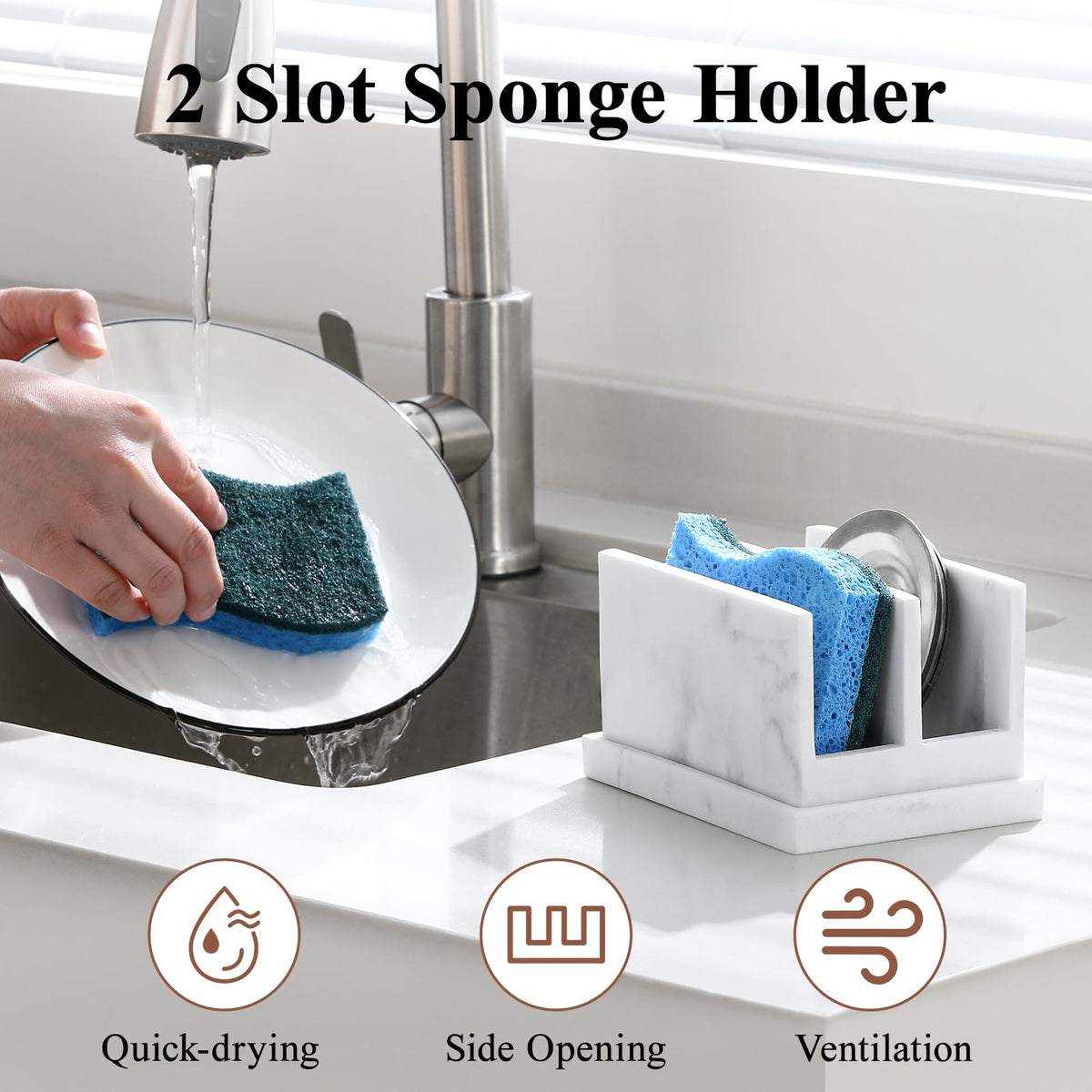 Luxspire marble gravel white holder on sink counter keeps sponges dry
