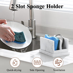 Luxspire marble gravel white holder on sink counter keeps sponges dry