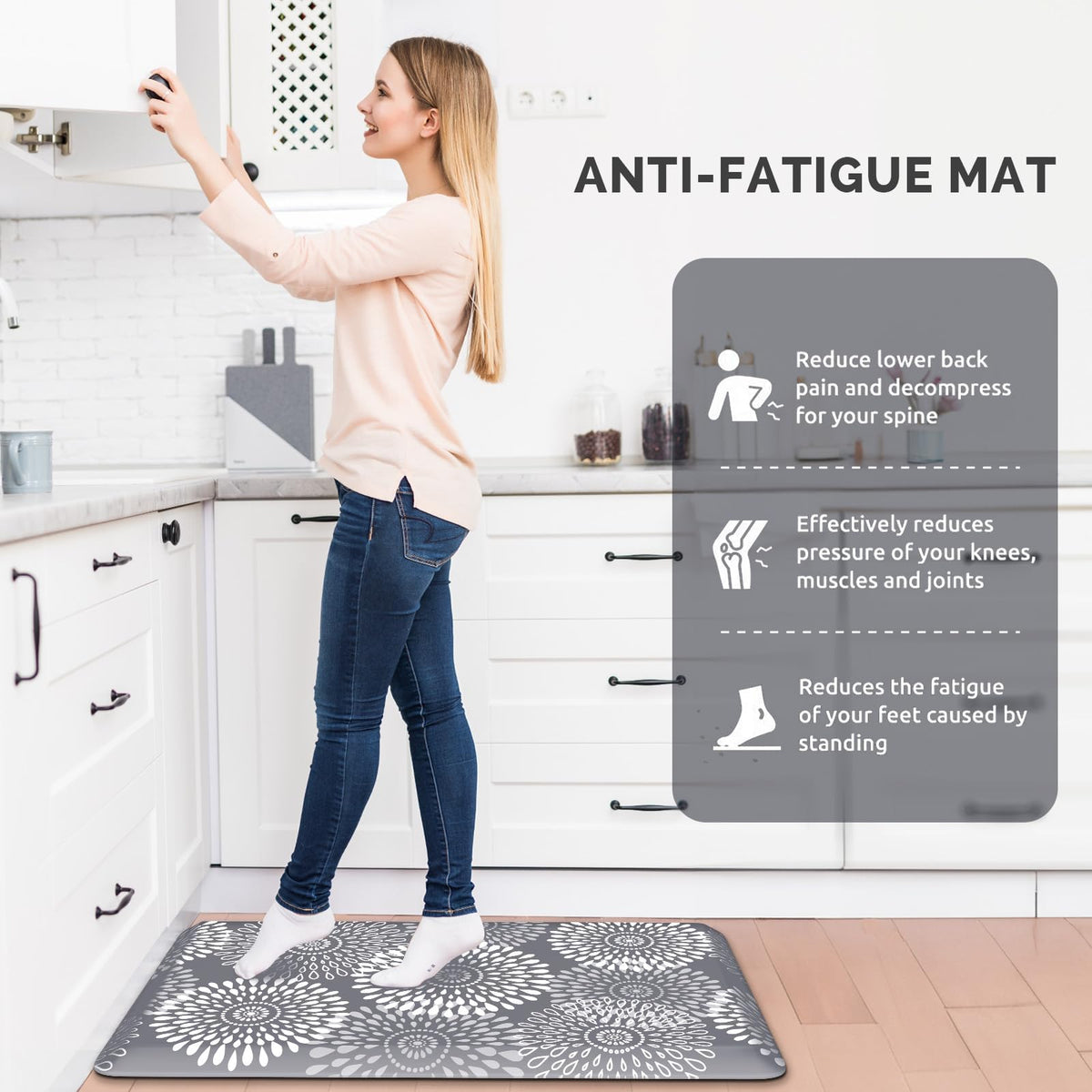 LuxStep kitchen mat easy clean surface for quick wipe down after meals