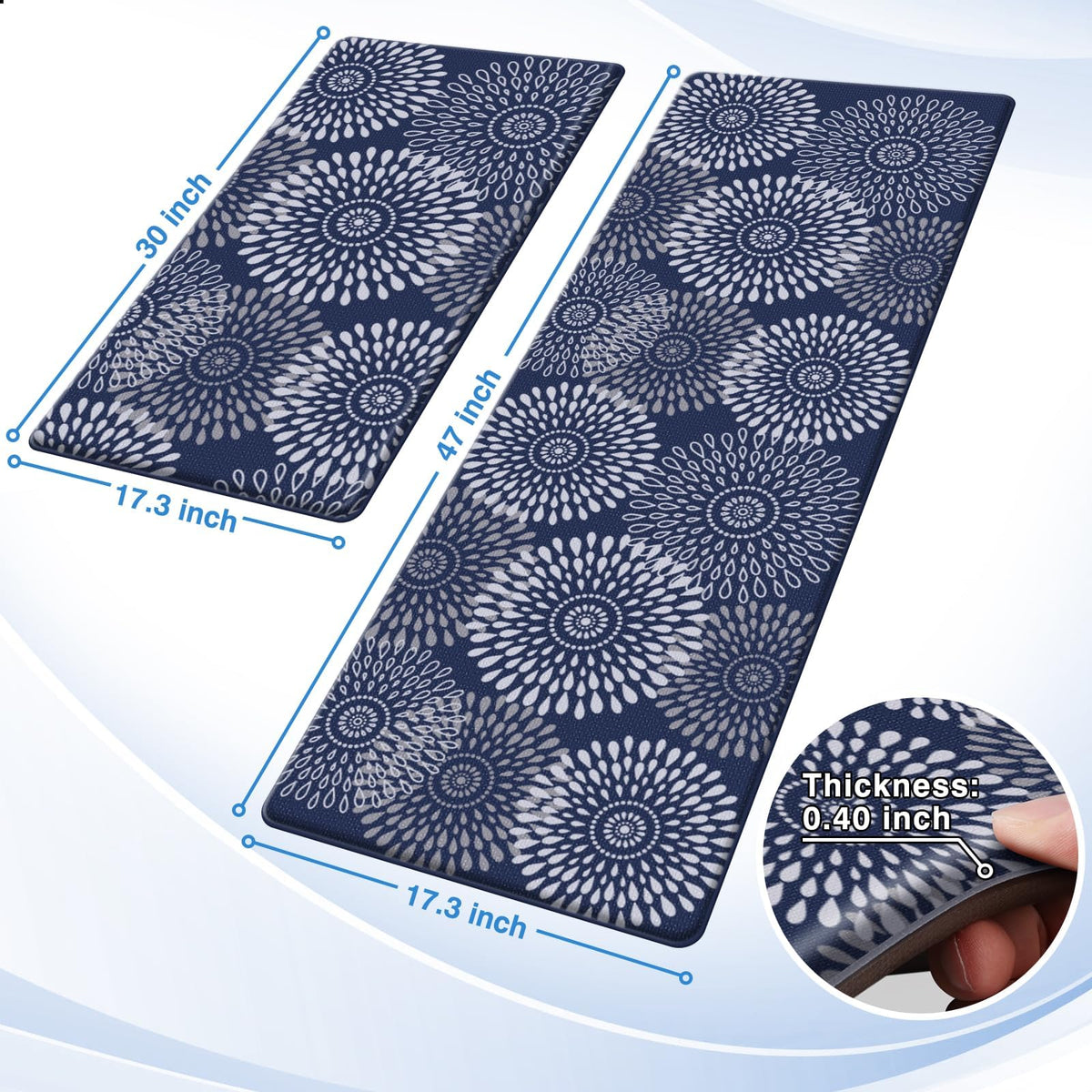 LuxStep blue mat with non-slip backing keeps the floor safe