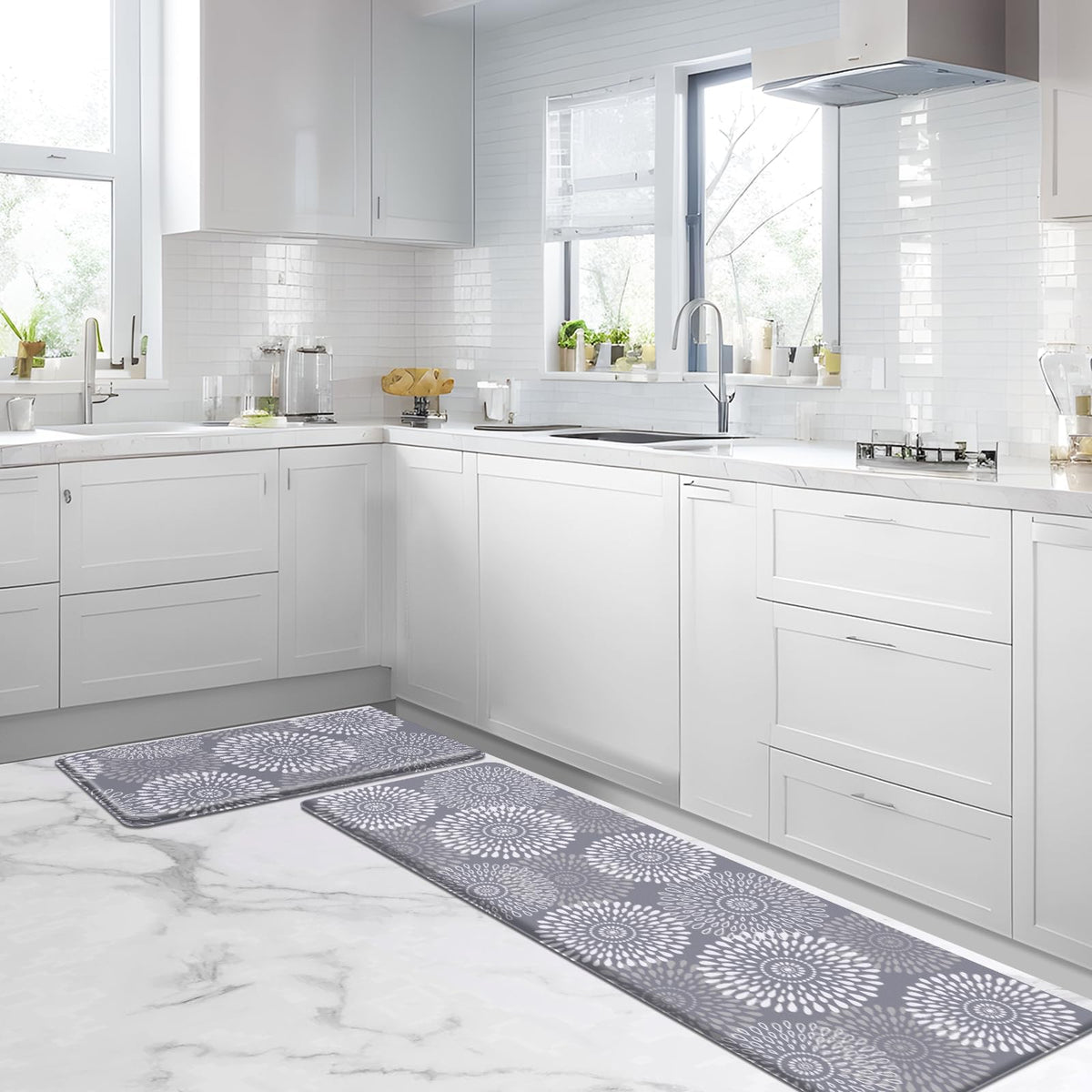 LuxStep two-piece grey mat set suits home or commercial kitchens.