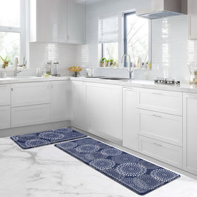 LuxStep washable blue kitchen mat cleans easily with a damp cloth