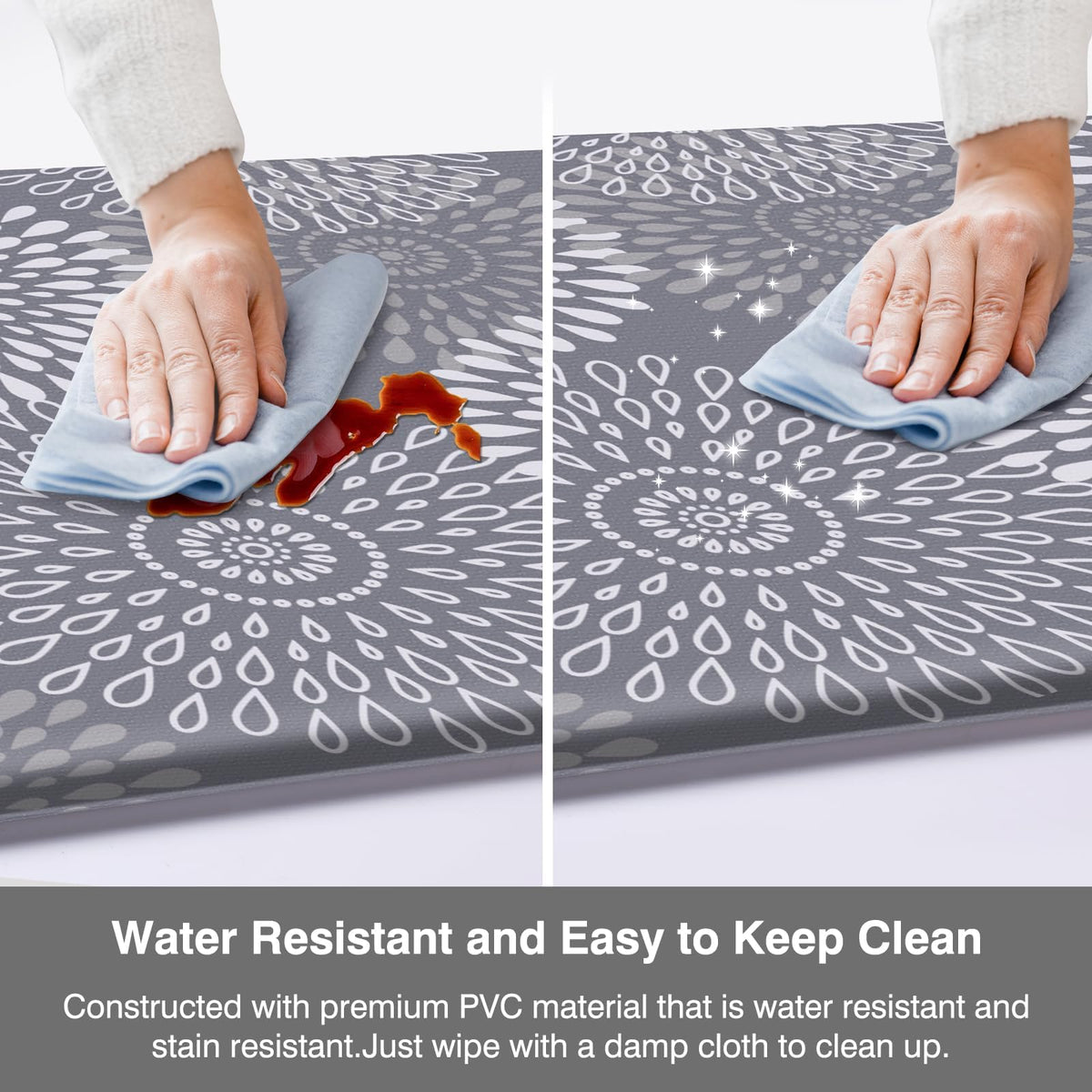 LuxStep kitchen mats modern-grey-design blends with classic kitchen decor.