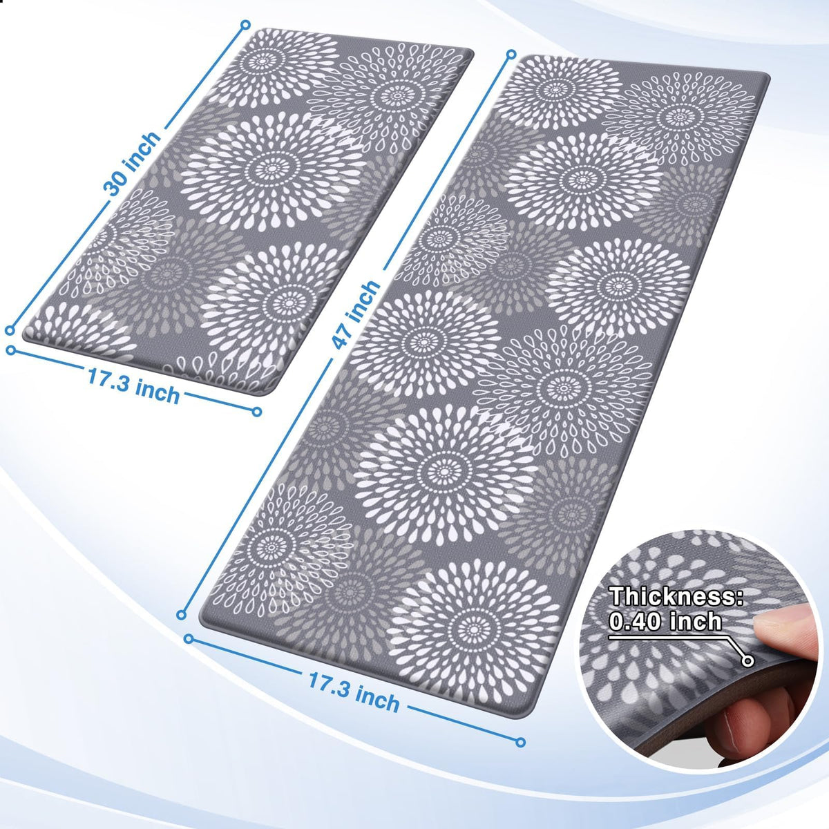 LuxStep kitchen mats waterproof-stain-resistant surface easy to clean with damp wipes.