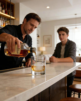 LUXU crystal glass reflecting light to elevate home bar ambience.