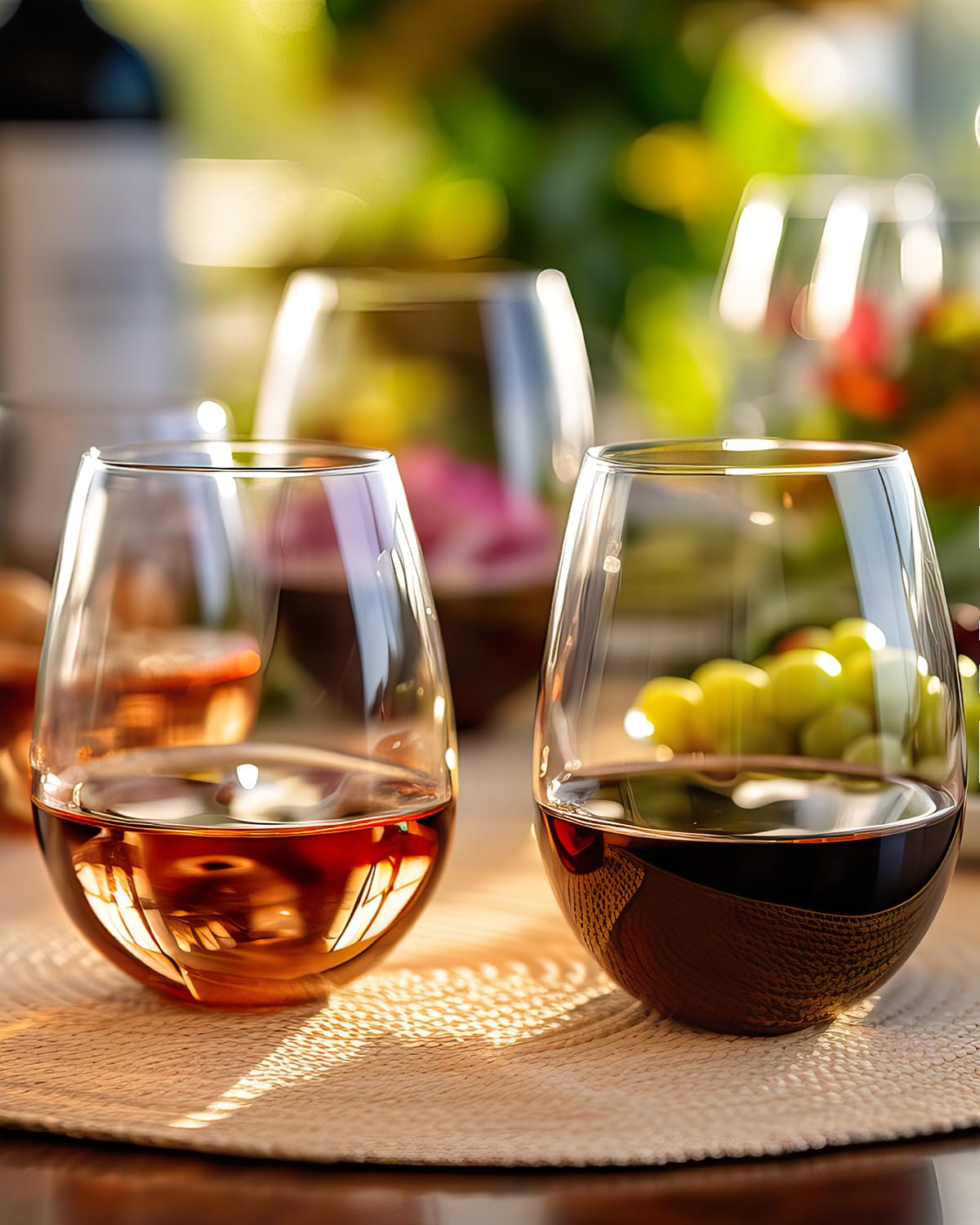 LUXU stemless design reduces breakage risk while maintaining elegant table presence.