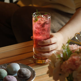 Luxu highball glasses support versatile serving of juice and cocktails.