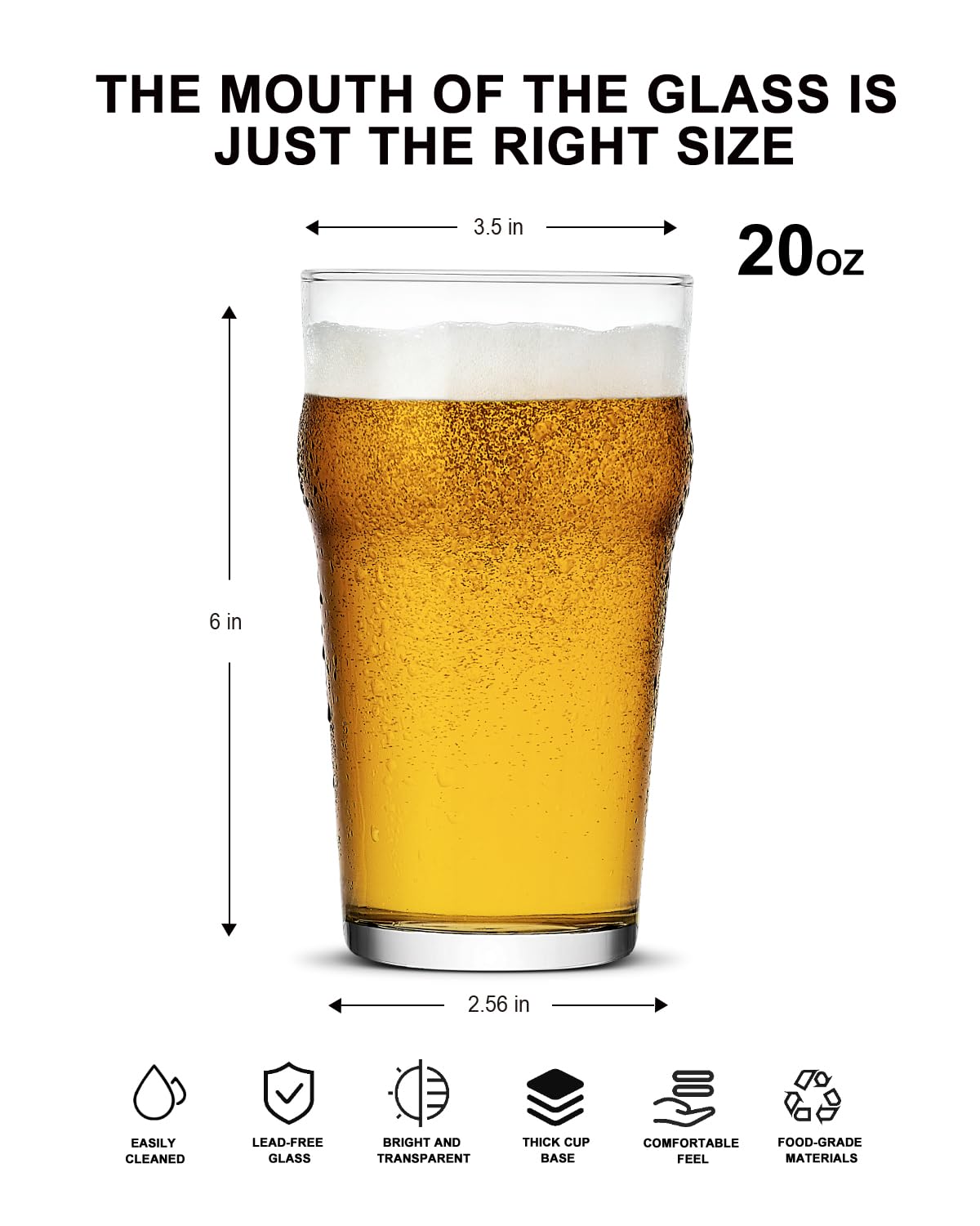 Luxu pint glasses 20oz stackable design saves cupboard space.